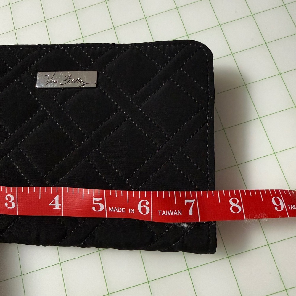 Y2K Vera Bradley Wristlet Wallet Zip Classic Quilted Black Leaf print interior - Picture 6 of 7